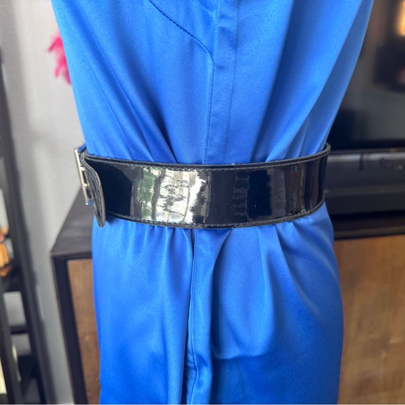 Calderon Black Patent Leather Belt with Silver Buckle